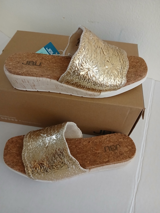 JBU Shoes - JBU Metallic Gold Cork Slide Sandals - Women's Size 6.5M New $40